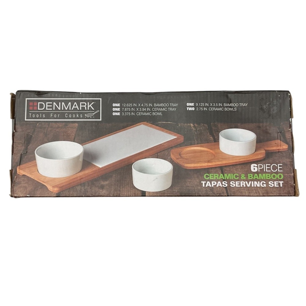 Denmark Tools For Cooks 6 Piece Ceramic & Bamboo Tapas Serving Set New